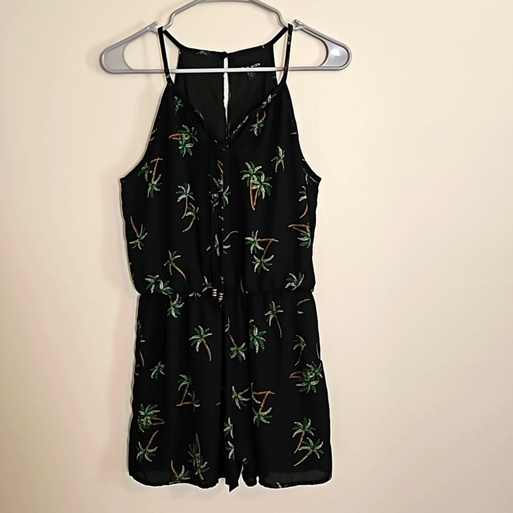 Romper in black with palm trees